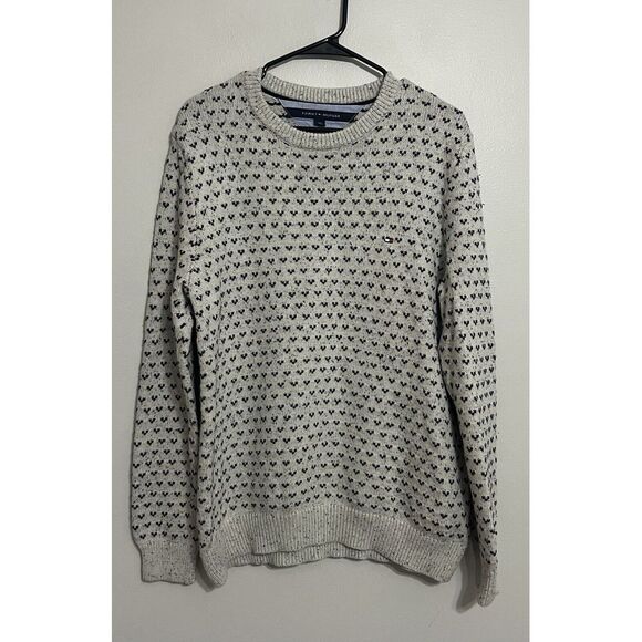 Tommy Hilfiger Men's Large Beige Knit Geometric Crew Neck Sweater - Picture 2 of 6